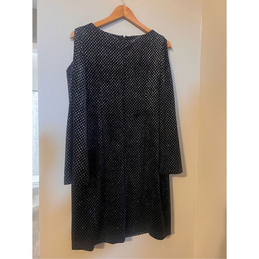 Jessica H Womens 8 Cold Shoulder Bell Sleeve Cocktail Dress Black Metallic Party - Picture 5 of 13